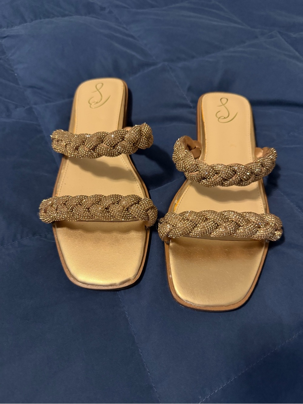 Sam Edelman NWOT Woven Metallic Gold Slide Sandals for Women